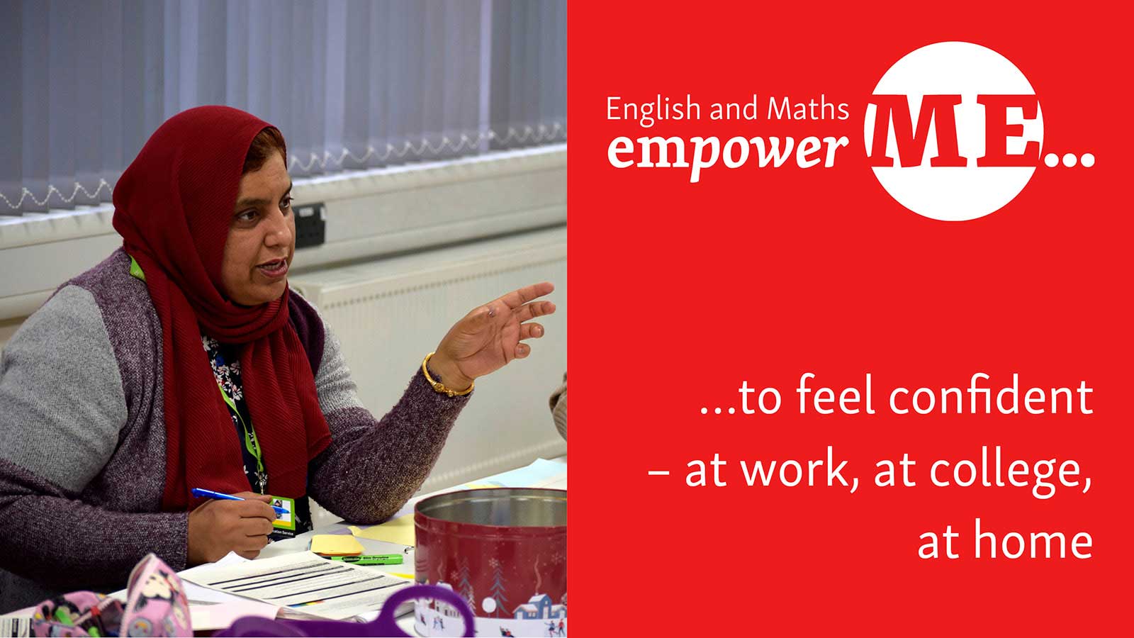 Woman improving her English in an adult education classroom